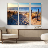 31889-MGV-CV-36X24-Sandy Beach Pathway Wall Art – Coastal Dune Fence and Ocean View Canvas Print, Relaxing Seaside Landscape Decor for Living Room or