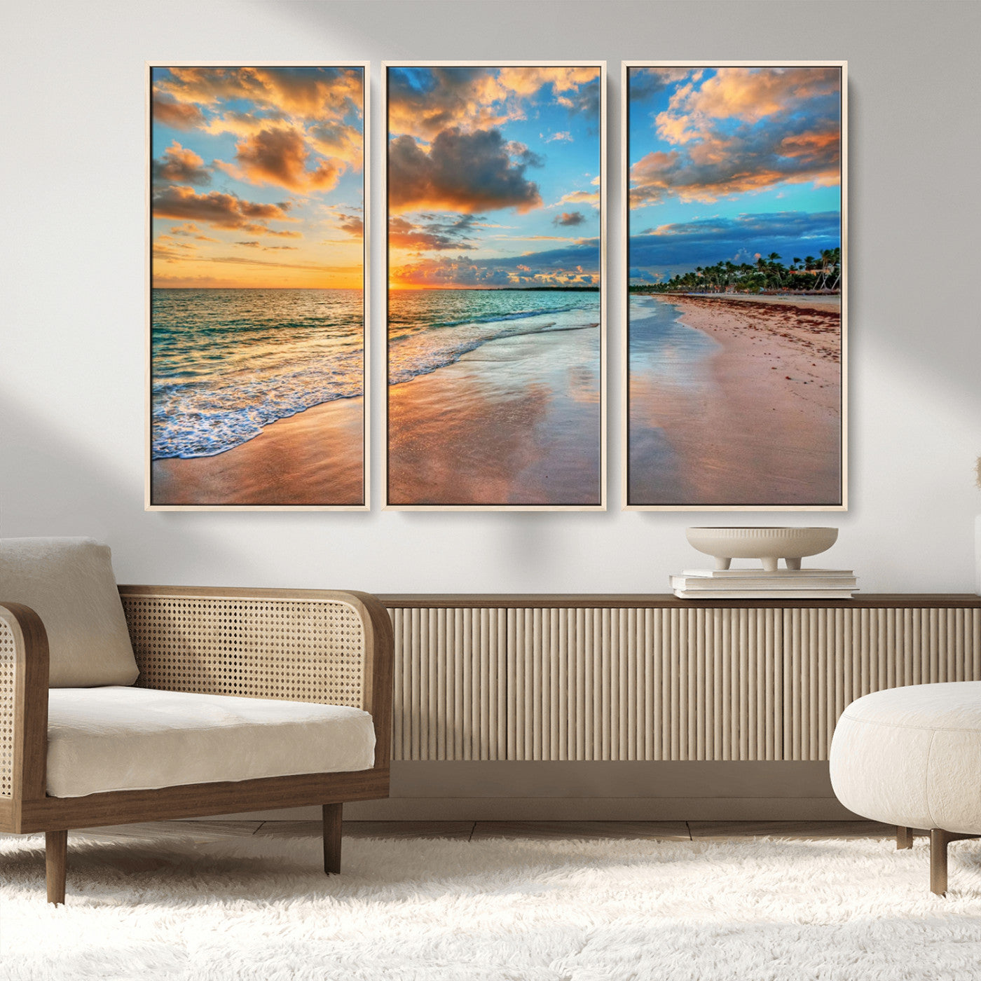 41572-MGV-CV-36X24-Sunset Beach Wall Art – Ocean Waves and Palm Trees Canvas Print, Tropical Coastal Sunset Seascape Decor for Living Room, Bedroom
