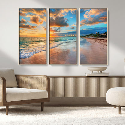 41572-MGV-CV-36X24-Sunset Beach Wall Art – Ocean Waves and Palm Trees Canvas Print, Tropical Coastal Sunset Seascape Decor for Living Room, Bedroom