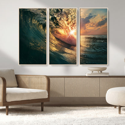 55359-MGV-CV-36X24-Radiant Ocean Wave Wall Art – Panoramic Surf Canvas Print, Vibrant Sunset Beach Decor for Home, Office or Man Cave