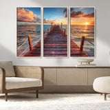 28836-MGV-CV-36X24-Ocean Pier Sunset Wall Art – Wooden Dock and Golden Horizon Canvas Print, Coastal Seascape Photography for Living Room, Bedroom,