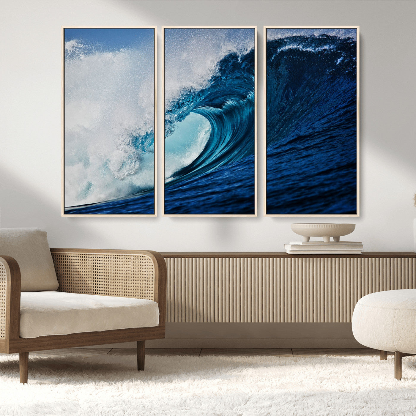 89502-MGV-CV-36X24-Powerful Ocean Wave Wall Art – Panoramic Blue Sea Wave Canvas Print, Coastal Surf Photography Artwork for Living Room, Bedroom, or