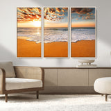 15399-MGV-CV-36X24-Golden Sunrise Beach Wall Art – Ocean Waves on Sandy Shore Canvas Print, Coastal Seascape Decor for Living Room or Bedroom