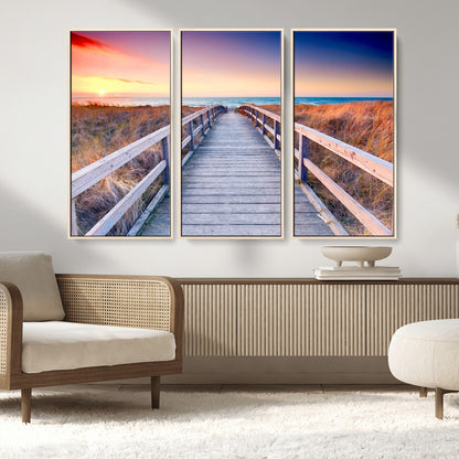 60625-MGV-CV-36X24-Beach Boardwalk Sunrise Wall Art – Coastal Pathway to Ocean Canvas Print, Seaside Landscape Decor for Home or Office