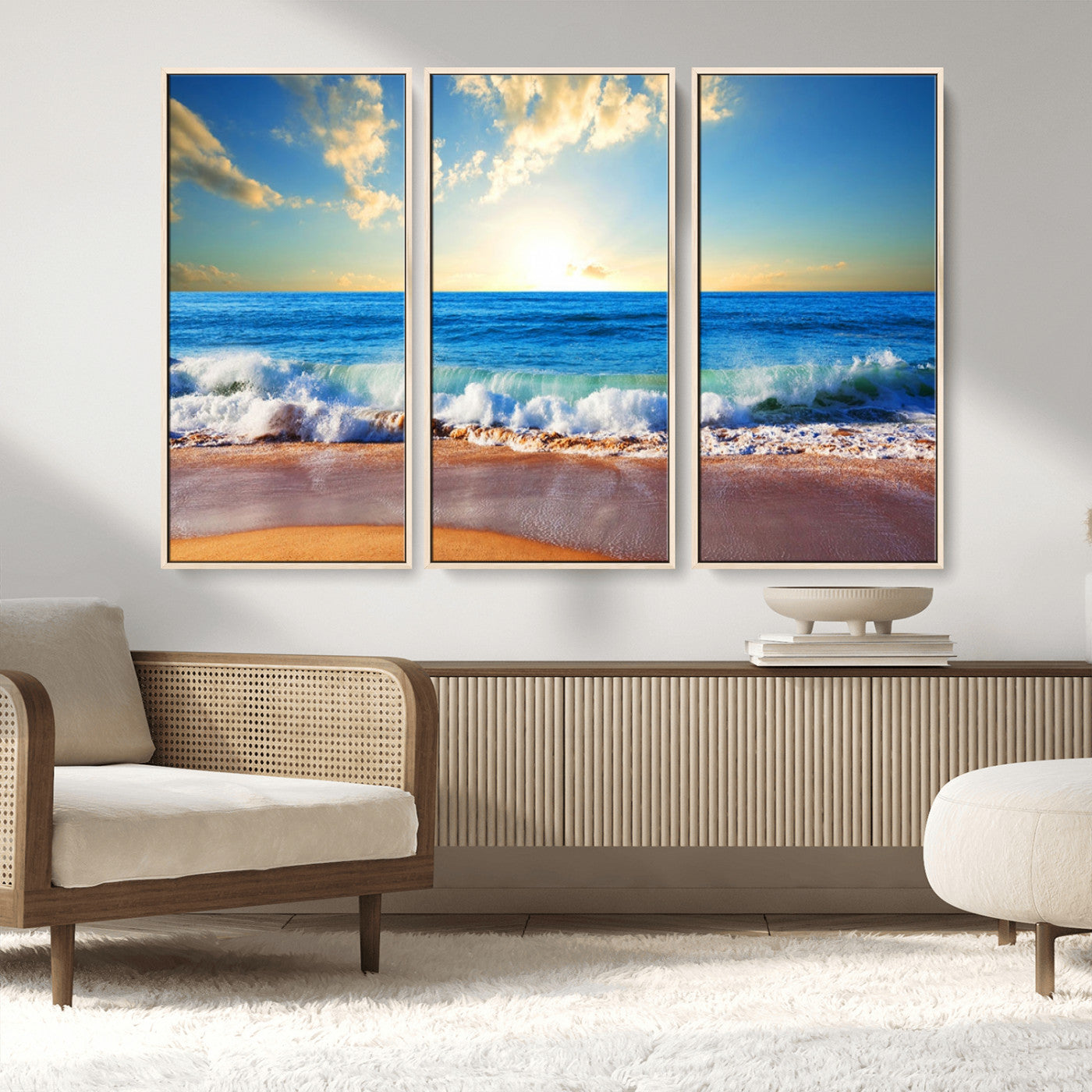 50522-MGV-CV-36X24-Ocean Sunrise Wall Art – Peaceful Beach Waves and Golden Horizon Canvas Print, Coastal Seascape Decor for Home or Office