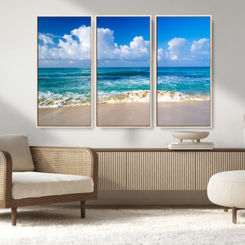 60364-MGV-CV-36X24-Tropical Ocean Wave Wall Art – Serene Blue Sea and White Sand Beach Canvas Print, Coastal Landscape Decor for Living Room, Bedroom