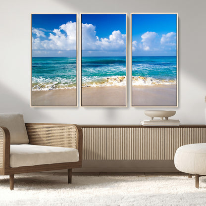 60364-MGV-CV-36X24-Tropical Ocean Wave Wall Art – Serene Blue Sea and White Sand Beach Canvas Print, Coastal Landscape Decor for Living Room, Bedroom