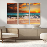 72948-MGV-CV-36X24-Ocean Sunset Wave Wall Art – Dramatic Seascape Canvas Print with Golden Sky and Crashing Waves, Coastal Beach Decor for Living