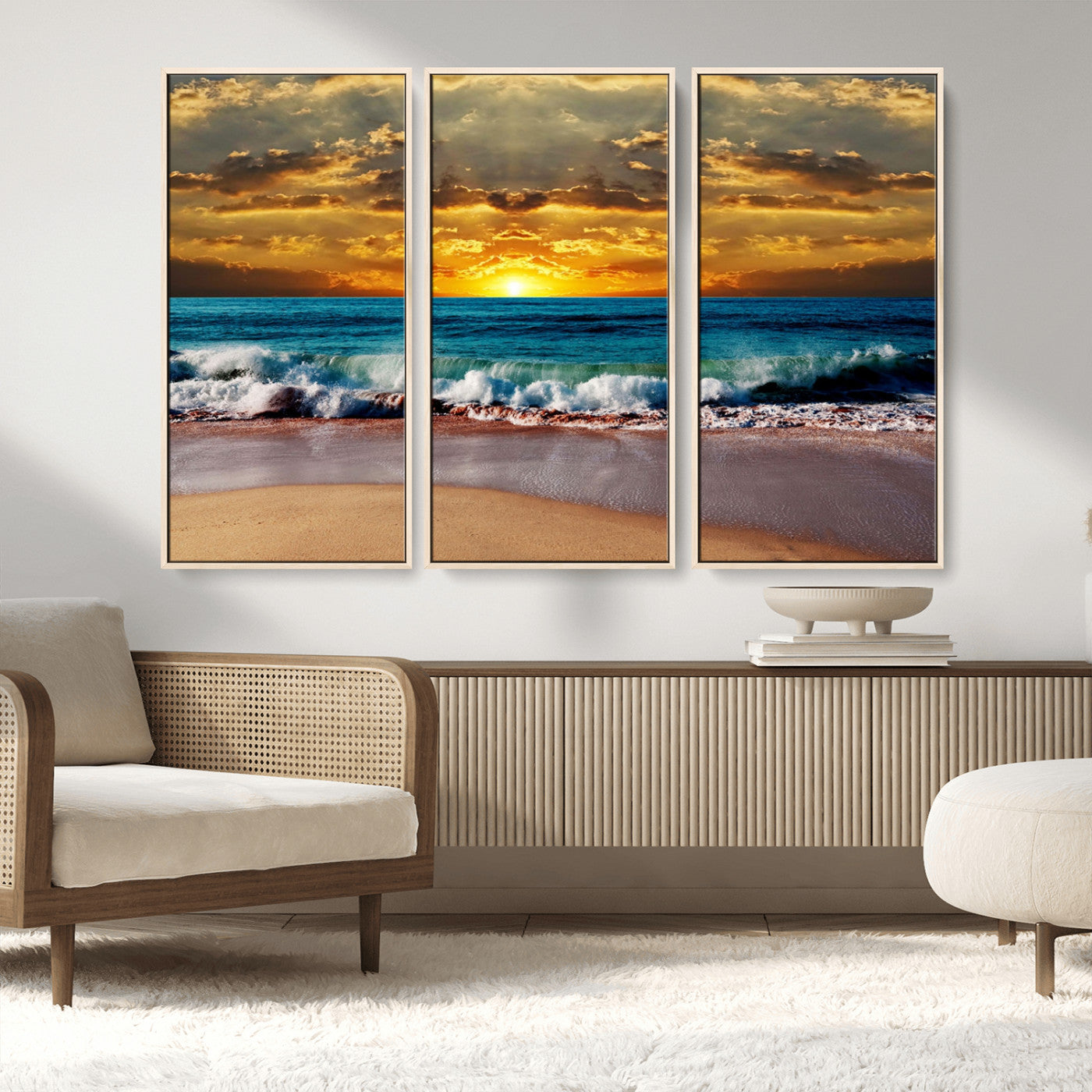 83389-MGV-CV-36X24-Ocean Sunrise Wall Art – Vibrant Beach Waves Canvas Print, Coastal Seascape Decor for Living Room or Office