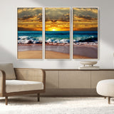 83389-MGV-CV-36X24-Ocean Sunrise Wall Art – Vibrant Beach Waves Canvas Print, Coastal Seascape Decor for Living Room or Office