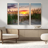 25576-MGV-CV-36X24-Beach Grass Sunset Wall Art – Coastal Sand Dune Landscape Canvas Print, Ocean View Nature Decor for Living Room or Office Wall