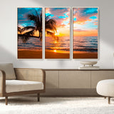 34674-MGV-CV-36X24-Tropical Sunset Beach Wall Art – Palm Tree Ocean Canvas Print, Coastal Seascape Decor for Living Room or Office Wall