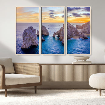 72955-MGV-CV-36X24-Ocean Rock Formation Wall Art – Sunset Coastal Seascape Print, Beach Landscape Decor for Living Room or Office