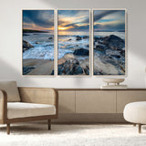 17902-MGV-CV-36X24-Rocky Shore Ocean Sunset Wall Art – Coastal Seascape Canvas Print, Nature Beach Decor for Living Room or Office