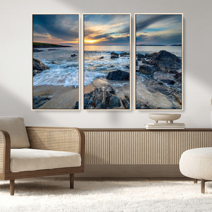 17902-MGV-CV-36X24-Rocky Shore Ocean Sunset Wall Art – Coastal Seascape Canvas Print, Nature Beach Decor for Living Room or Office