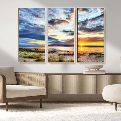 39645-MGV-CV-36X24-Golden Beach Sunset Wall Art – Serene Ocean Horizon Canvas Print, Coastal Nature Landscape Decor for Living Room, Bedroom or