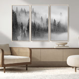 57235-MGV-FC-48X32-3P_Natural-Misty Pine Forest Wall Art – Black and White Mountain Landscape Canvas Print, Nature Woodland Decor for Living Room, Bedroom or