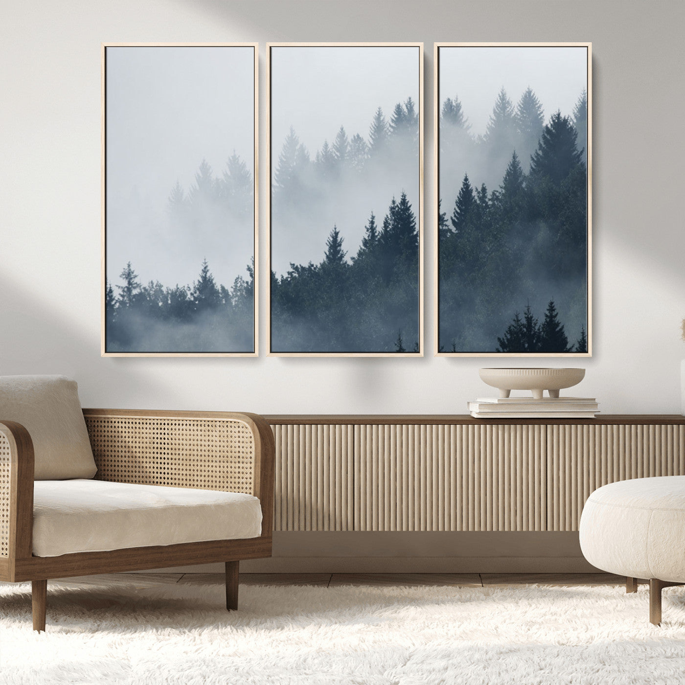 23671-MGV-CV-36X24-Misty Forest Wall Art – Serene Foggy Pine Trees Landscape Canvas Print, Tranquil Nature Decor for Living Room, Bedroom or Office