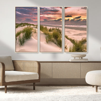 60570-MGV-CV-36X24-Beach Sunset Wall Art – Coastal Sand Dunes and Ocean Horizon Canvas Print, Tranquil Seascape Photography Decor for Living Room or