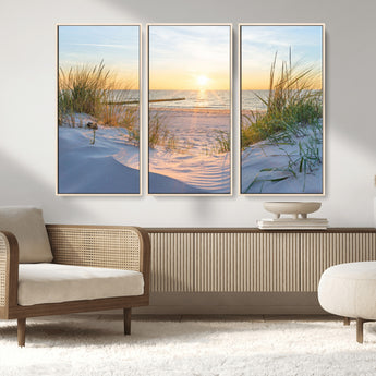 48907-MGV-CV-36X24-Beach Sunset Wall Art – Coastal Sand Dunes and Ocean View Canvas Print, Serene Seaside Landscape Painting for Living Room, Bedroom