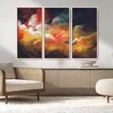 45085-MGV-CV-36X24-Surreal Cosmic Wall Art – Abstract Galaxy Dreamscape Canvas Print with Man and Dog in Boat, Fantasy Nebula Painting for Living