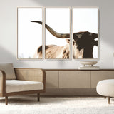 35866-MGV-FC-48X32-3P_Natural-Texas Longhorn Wall Art – Rustic Western Bull Canvas Print, Farmhouse Animal Photography Decor for Living Room, Office, or Ranch