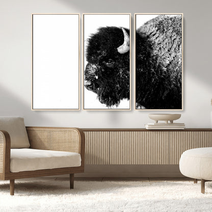 68780-MGV-CV-36X24-Bison Close-Up Wall Art – Black and White Buffalo Canvas Print, Rustic Wildlife Photography Decor for Living Room, Office, or