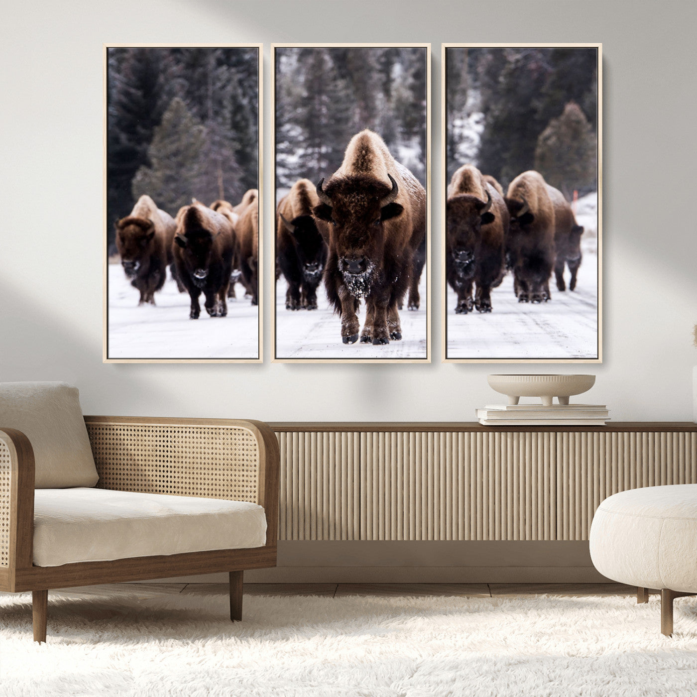 66871-MGV-CV-36X24-Bison Herd Wall Art – Wildlife Buffalo Canvas Print, Rustic Western Nature Photography Decor for Living Room, Office, Cabin, or