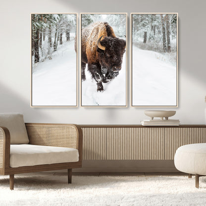 84699-MGV-CV-36X24-Bison in Winter Wall Art – Majestic Buffalo Canvas Print with Snowy Forest Landscape, Rustic Wildlife Artwork for Cabin, Living