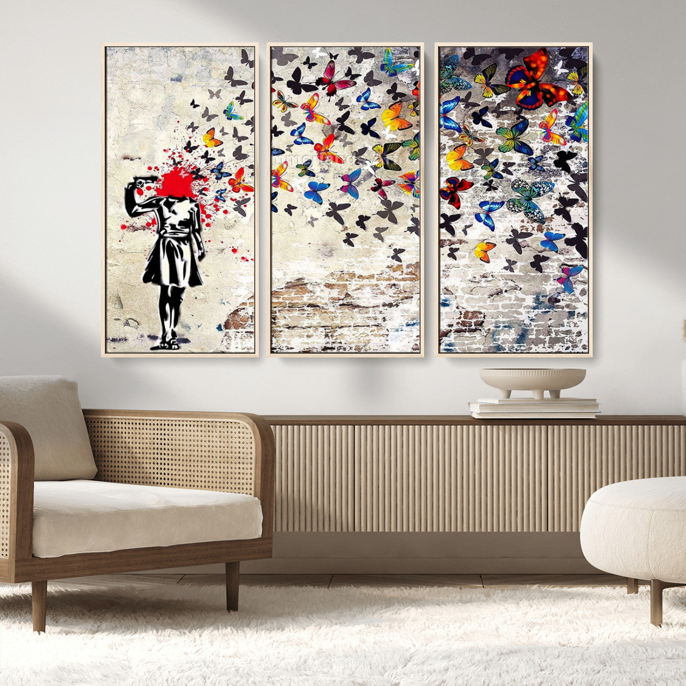 88654-MGV-CV-36X24-Butterfly Explosion Graffiti Wall Art – Street Art Canvas Print, Colorful Butterfly Spray Mural, Modern Abstract Urban Wall Decor