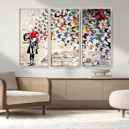 88654-MGV-CV-36X24-Butterfly Explosion Graffiti Wall Art – Street Art Canvas Print, Colorful Butterfly Spray Mural, Modern Abstract Urban Wall Decor