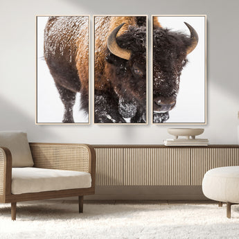 65605-MGV-CV-36X24-Snow Bison Wall Art – Close Up Buffalo Canvas Print, Rustic Western Wildlife Photography, Farmhouse Cabin Lodge Decor for Living