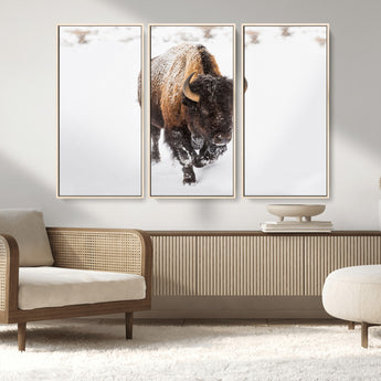 19889-MGV-CV-36X24-Snow Bison Wall Art – Majestic Buffalo Winter Landscape Canvas Print, Rustic Wildlife Photography Decor for Cabin, Lodge, Living