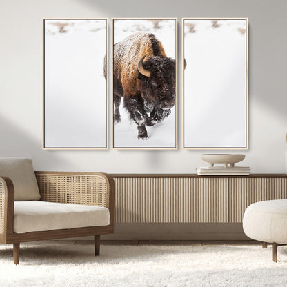 19889-MGV-CV-36X24-Snow Bison Wall Art – Majestic Buffalo Winter Landscape Canvas Print, Rustic Wildlife Photography Decor for Cabin, Lodge, Living