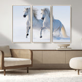 80145-MGV-CV-36X24-White Horses Running Snow Wall Art – Majestic Equine Canvas Print, Winter Nature Photography Decor for Living Room, Office,