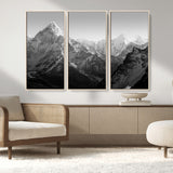 10775-MGV-CV-36X24-Snow Capped Mountain Wall Art – Black and White Canvas Print of Majestic Peaks, Nature Landscape Photography for Office, Bedroom,