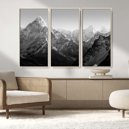 10775-MGV-CV-36X24-Snow Capped Mountain Wall Art – Black and White Canvas Print of Majestic Peaks, Nature Landscape Photography for Office, Bedroom,