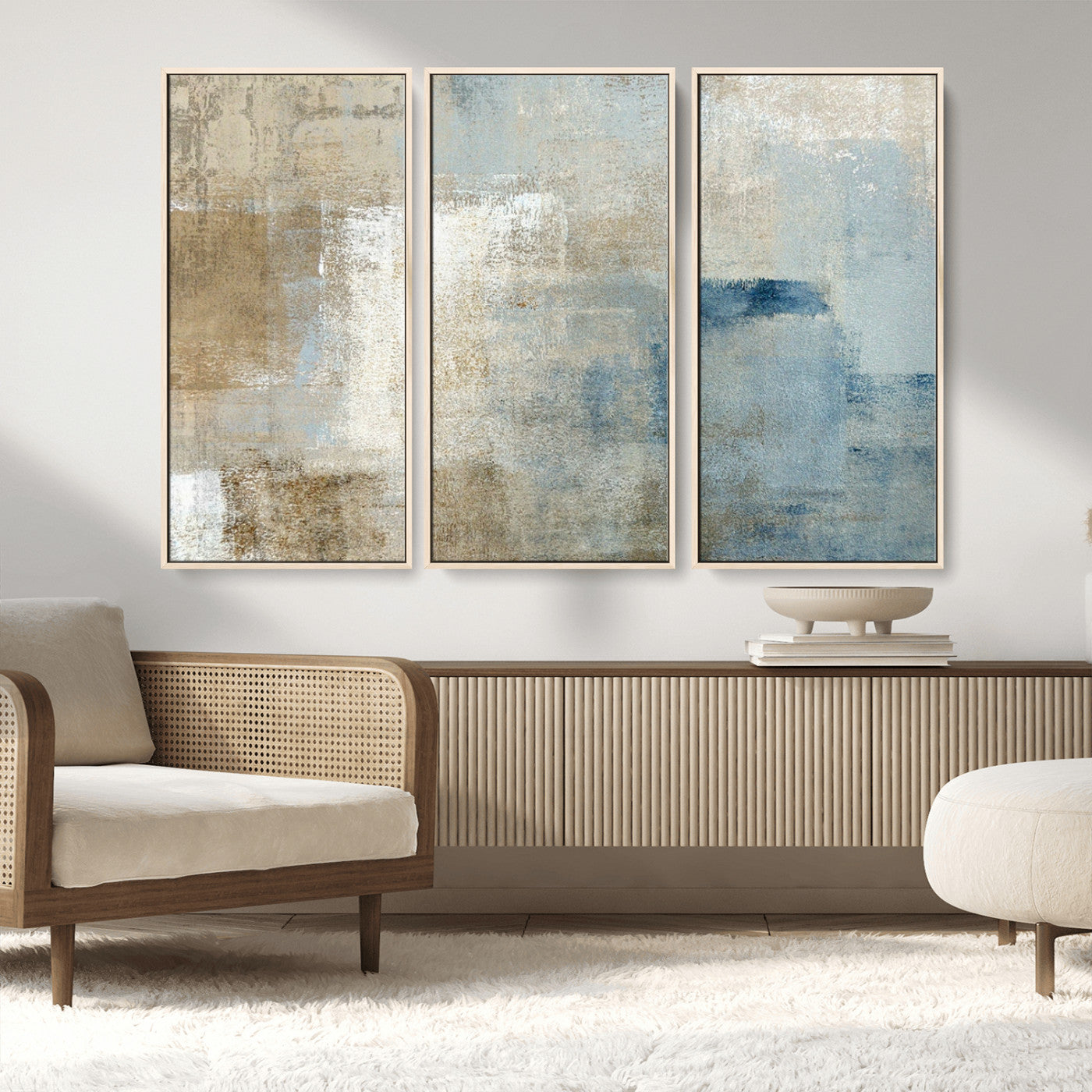 38126-MGV-CV-36X24-Neutral Abstract Wall Art – Modern Beige and Blue Canvas Print and Minimalist Textured Painting for Living Room, Bedroom or Office