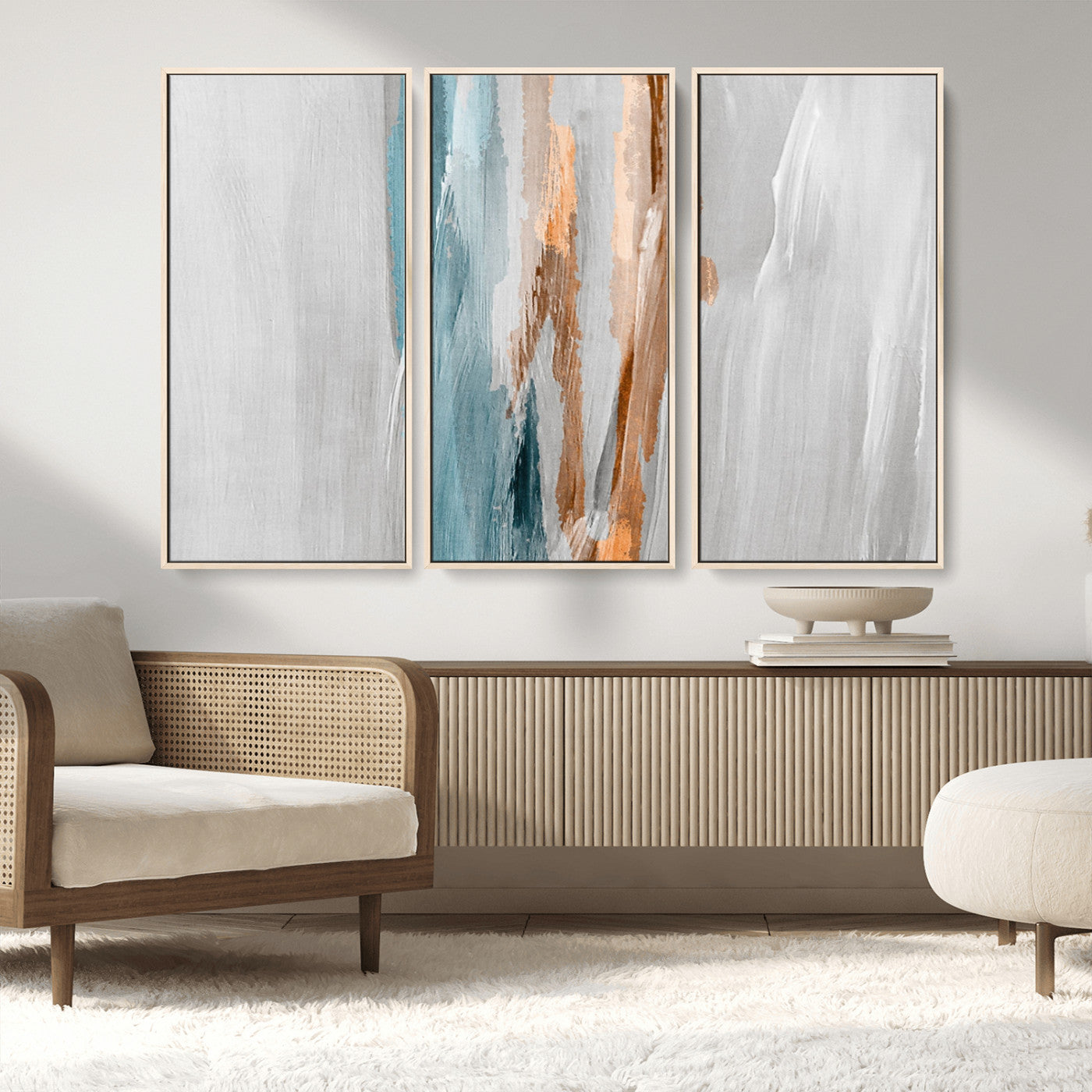 66154-MGV-CV-36X24-Abstract Brushstroke Wall Art – Modern Teal and Gold Canvas Print, Minimalist Contemporary Painting for Living Room, Bedroom, or