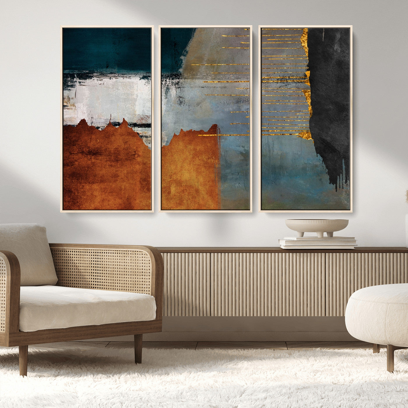 35026-MGV-CV-36X24-Abstract Canvas Wall Art – Modern Teal, Rust, Black and Gold Textured Painting, Contemporary Decor for Living Room, Bedroom or