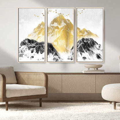 37733-MGV-CV-36X24-Golden Mountain Wall Art – Modern Abstract Landscape Canvas Print with Birds, Luxury Nature Decor for Living Room, Bedroom, or