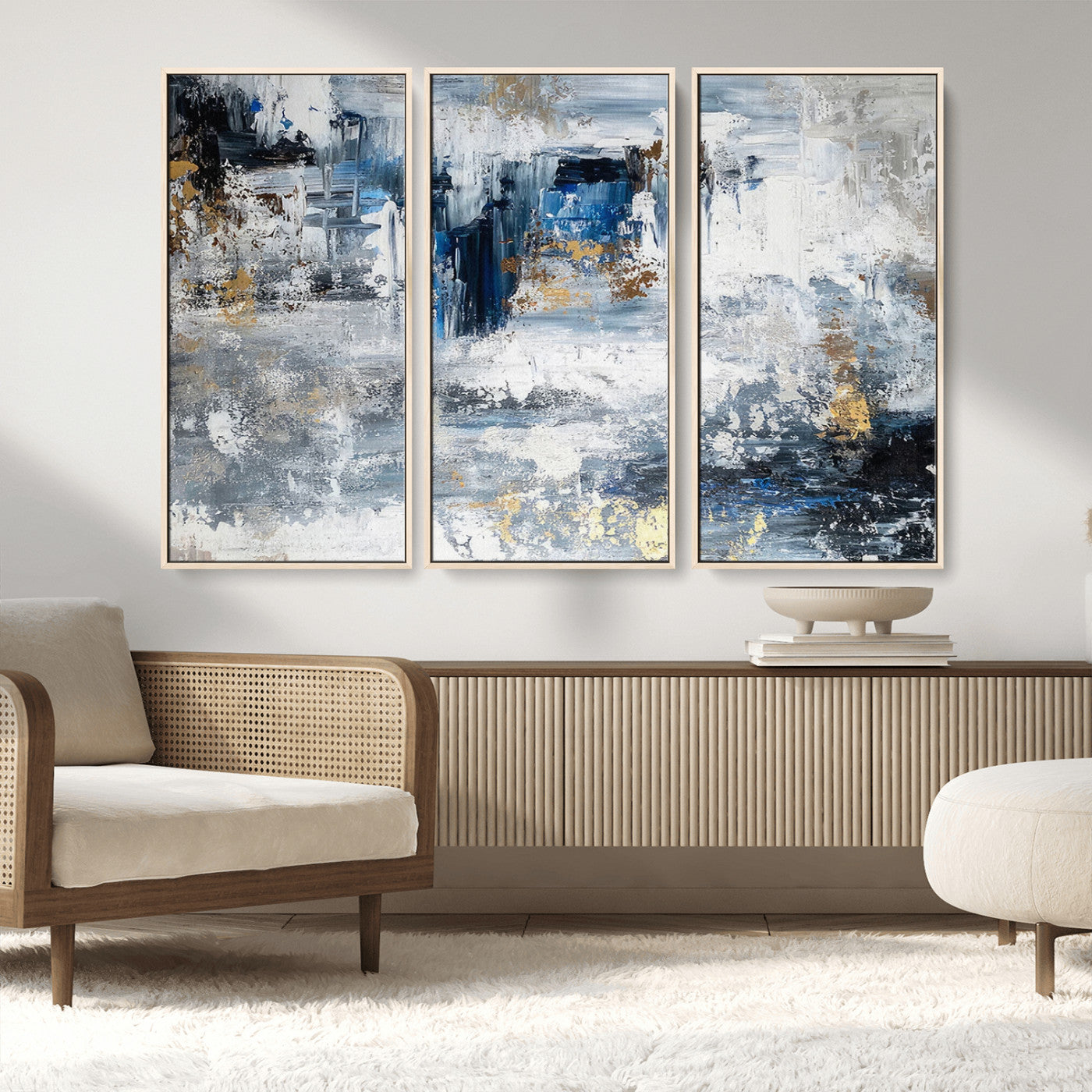 59716-MGV-FC-48X32-3P_Natural-Abstract Blue and Gold Wall Art – Modern Textured Canvas Print, Contemporary Painting for Living Room, Bedroom, or Office Decor