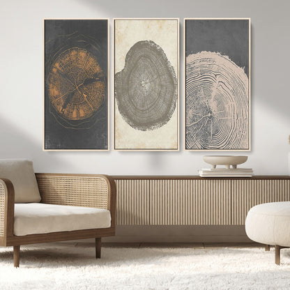 80725-MGV-CV-36X24-Wood Tree Rings Wall Art Canvas Print, Framed Tree Rings Art Picture Print, Abstract Tree Rings Perfect Modern Boho Decor Artwork