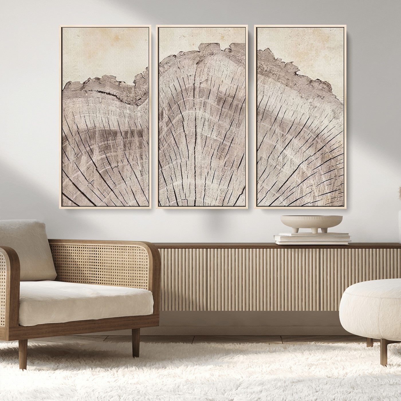 67528-MGV-FC-48X32-3P_Natural-Wood Ring Wall Art Canvas Print, Framed Tree Ring Art Picture Print, Rustic Tree Ring Perfect Neutral Boho Decor Artwork