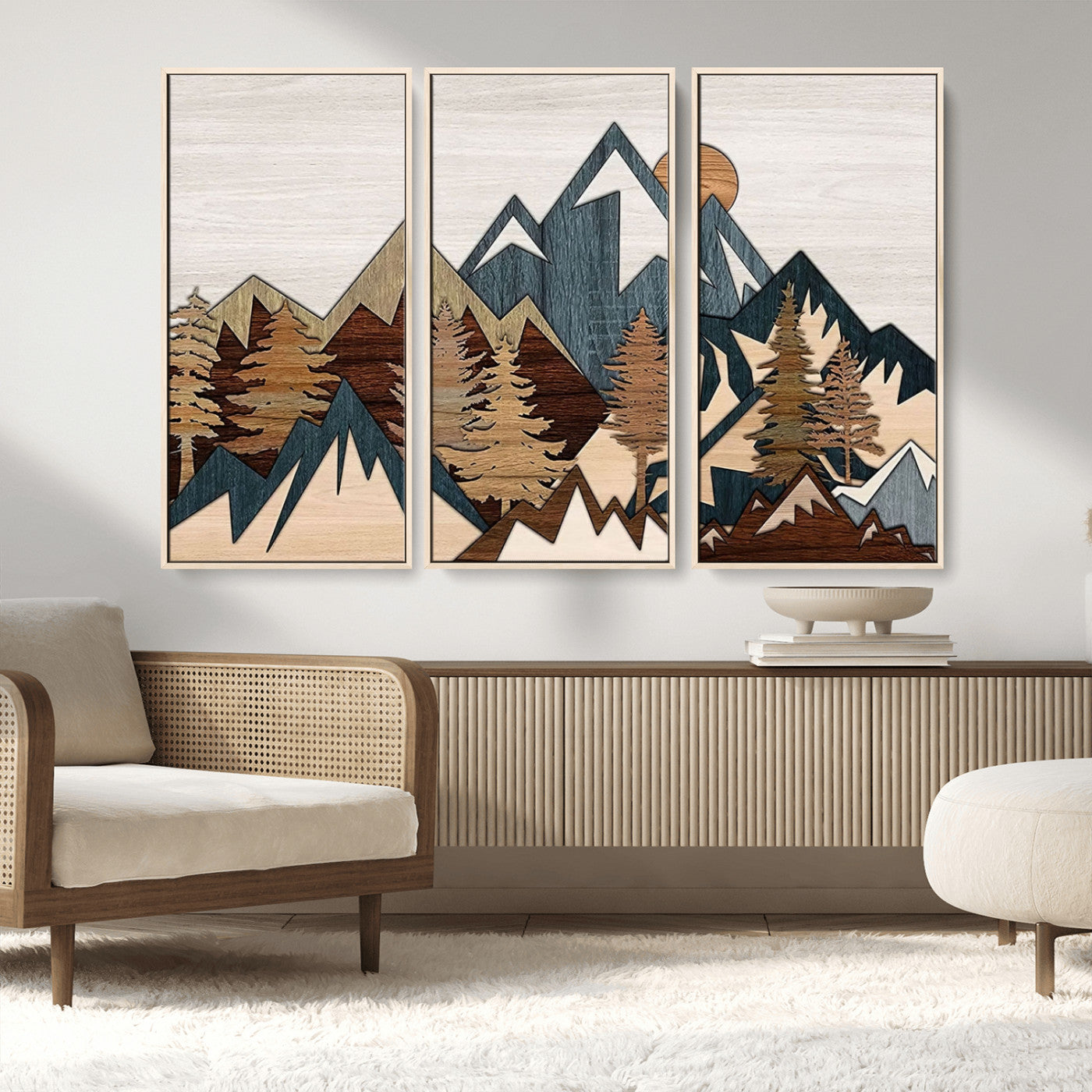 67950-MGV-CV-36X24-Modern Wood Wall Art Canvas Print, Framed Mountain Range Art Picture Print, Wood Mountain Range Perfect Rustic Decor Artwork
