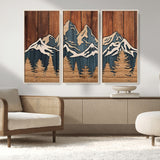 41330-MGV-FC-48X32-3P_Natural-Rustic Mountain Wall Art – Wooden Nature Scene with Trees and Peaks, Handmade 3D Layered Decor for Living Room, Cabin or Office