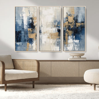 44344-MGV-CV-36X24-Abstract Blue and Gold Wall Art – Modern Hand Painted Canvas Print, Contemporary Textured Painting for Living Room, Bedroom or