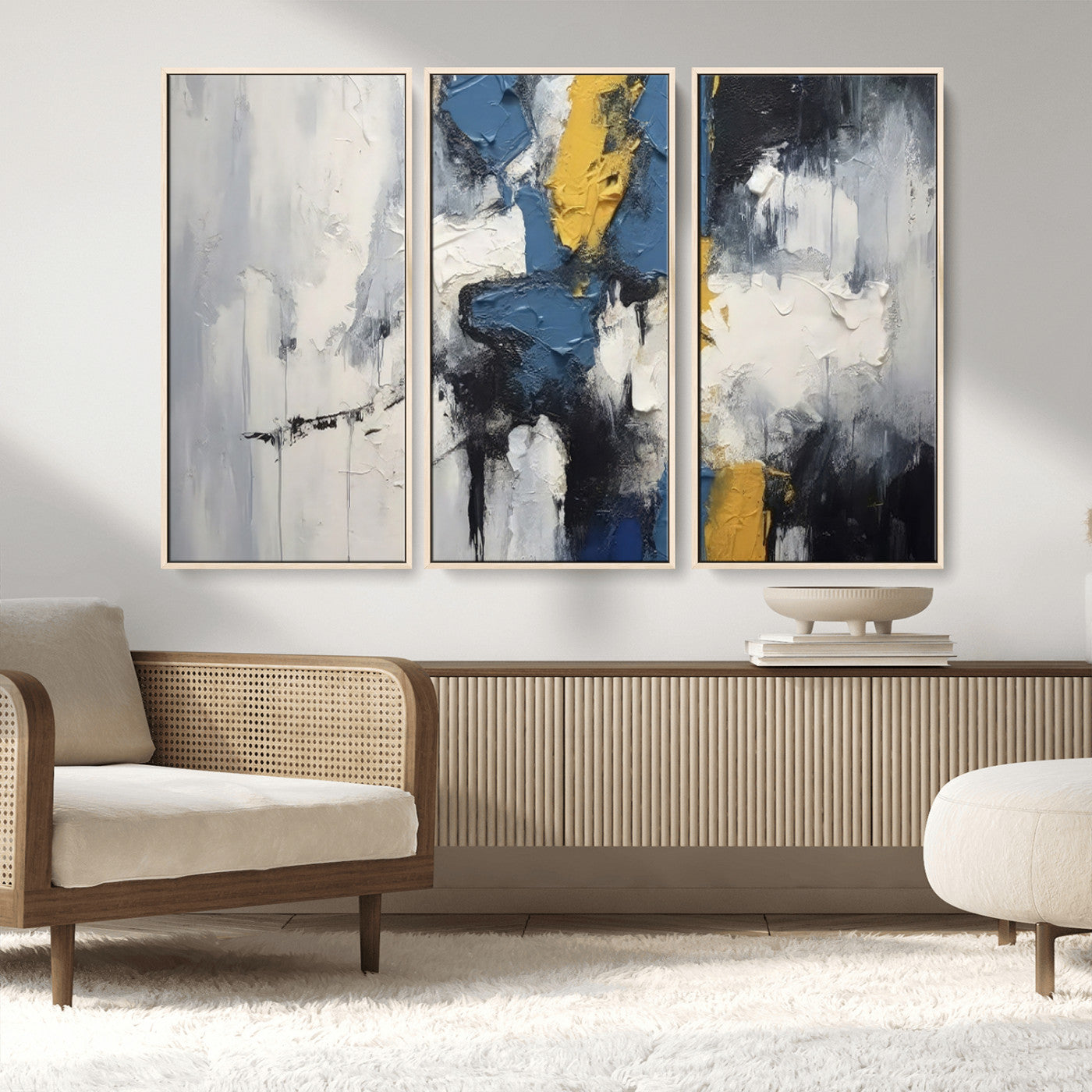 63850-MGV-CV-36X24-Abstract Blue and Yellow Wall Art – Modern Textured Canvas Painting, Bold Contemporary Artwork for Living Room, Bedroom or Office