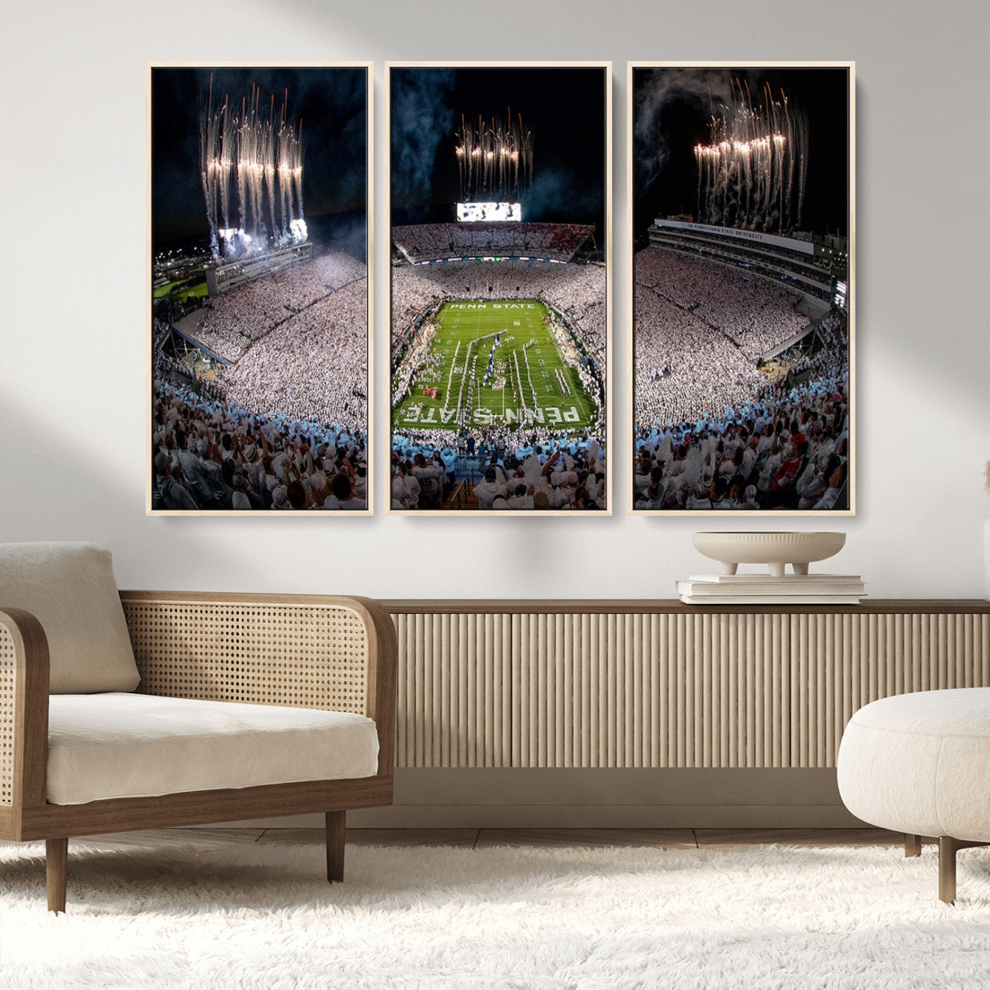 11391-MGV-CV-36X24-Penn State Stadium Wall Art – Panoramic White Out Football Game Canvas Print, College Sports Decor for Office, Man Cave, or Living