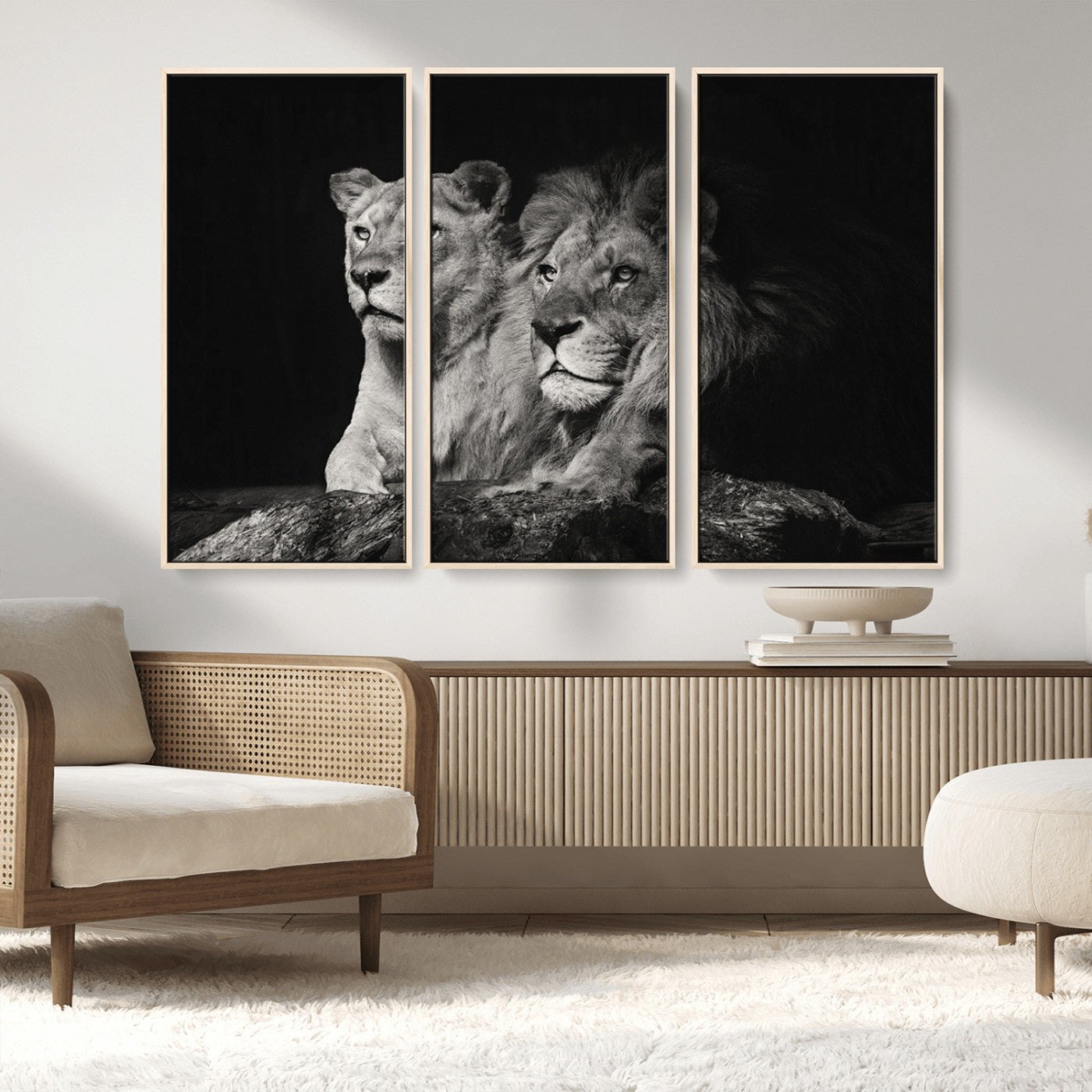 80013-MGV-CV-36X24-Lion and Lioness Wall Art – Black and White Wildlife Photography Canvas Print, African Safari Animal Decor for Office, Bedroom
